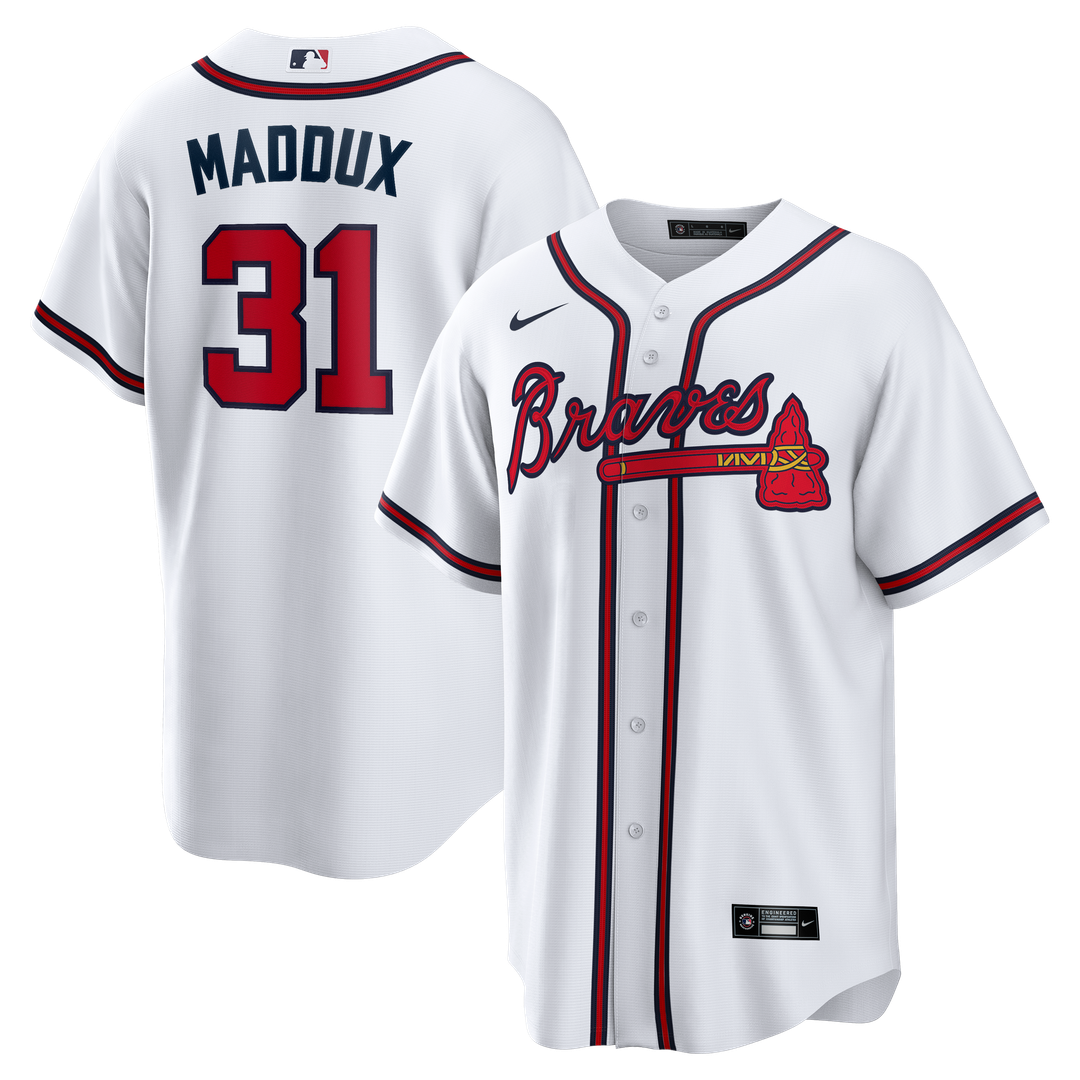 Men's Atlanta Braves Greg Maddux White Home Retired Player Replica MLB Baseball Jersey - view 1