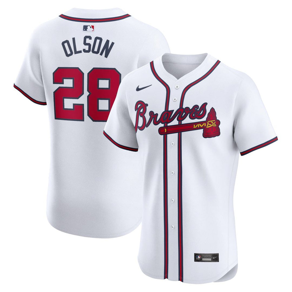 Men's Atlanta Braves Matt Olson White Home Elite MLB Baseball Jersey - view 1