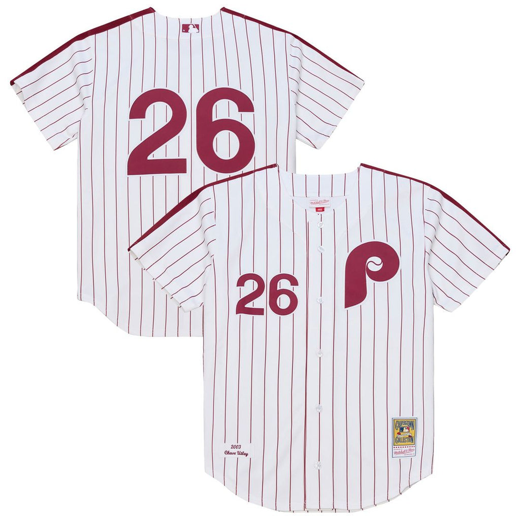 Men's Philadelphia Phillies Chase Utley White 2003 Cooperstown Collection MLB Baseball Jersey - view 1
