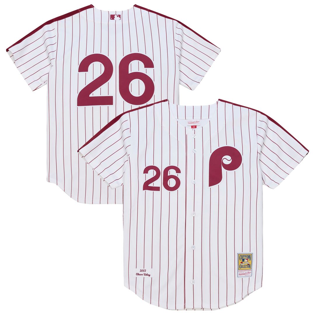 Men's Philadelphia Phillies Chase Utley White 2003 Cooperstown Collection MLB Baseball Jersey - view 1