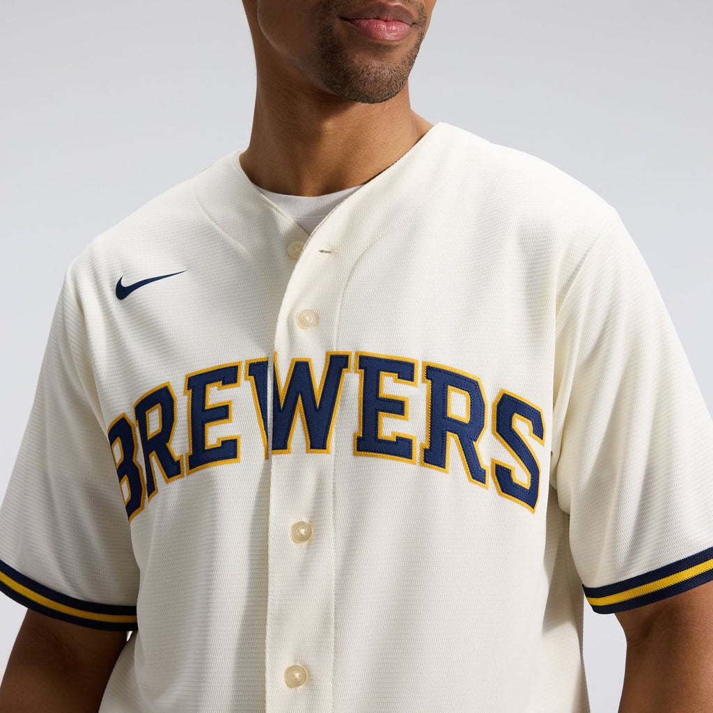 Men's Milwaukee Brewers Cream Home Replica MLB Baseball Jersey - view 6