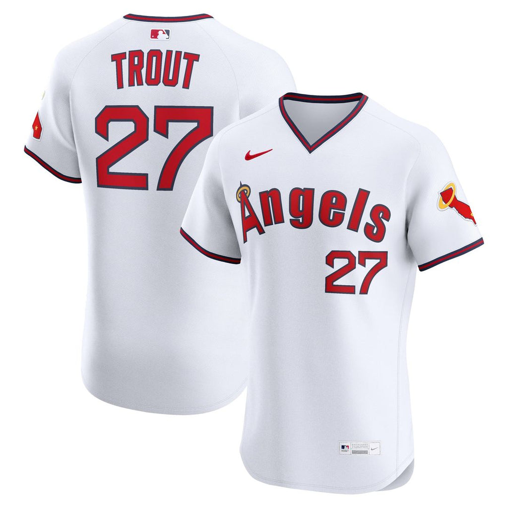 Men's Los Angeles Angels Mike Trout White Alternate 2 Elite MLB Baseball Jersey - view 1