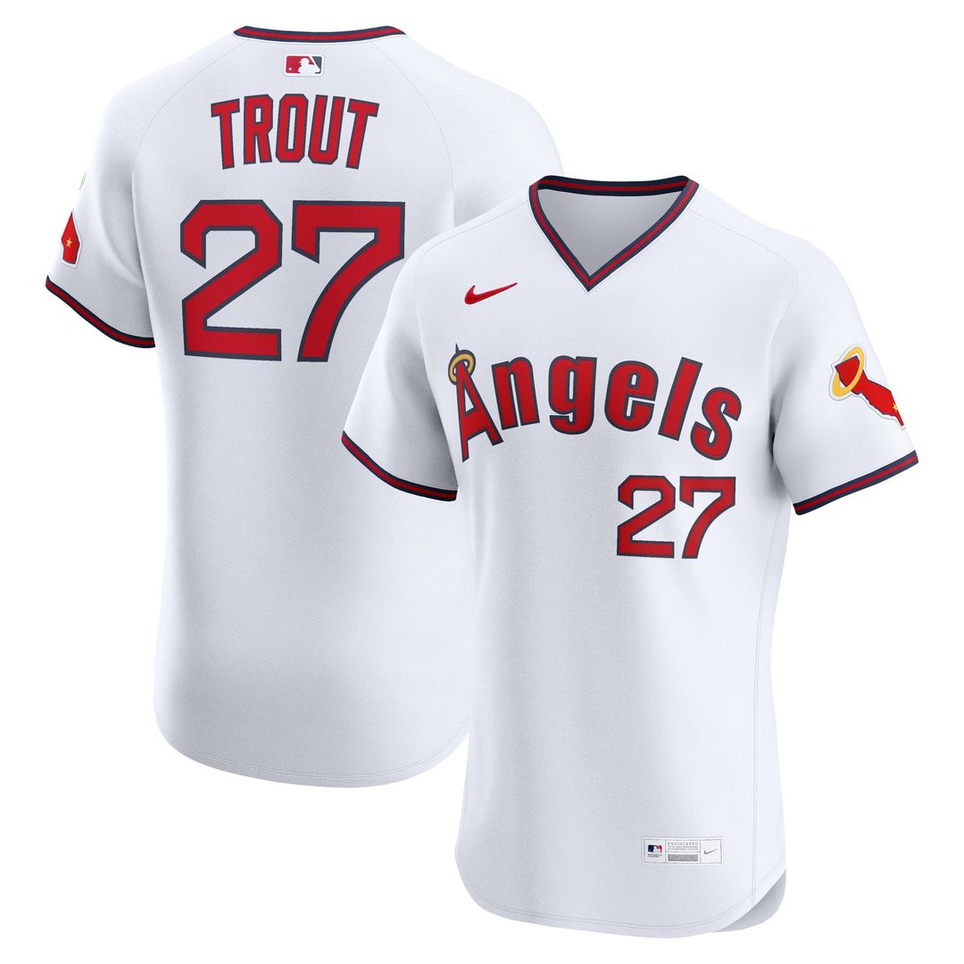 Men's Los Angeles Angels Mike Trout White Alternate 2 Elite MLB Baseball Jersey - view 1