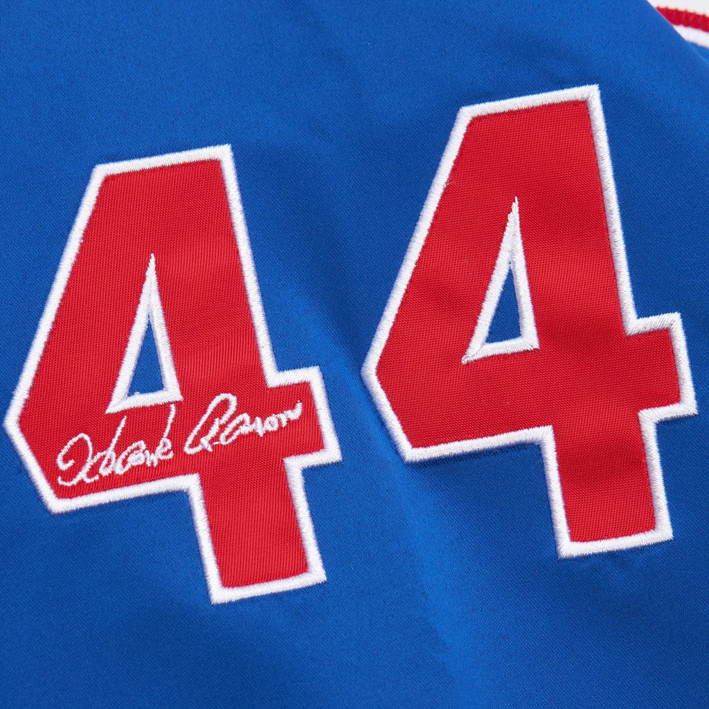 Men's Atlanta Braves Hank Aaron White/Royal Cooperstown Collection Legends Lightweight Satin Raglan Full-Snap Jacket - view 4