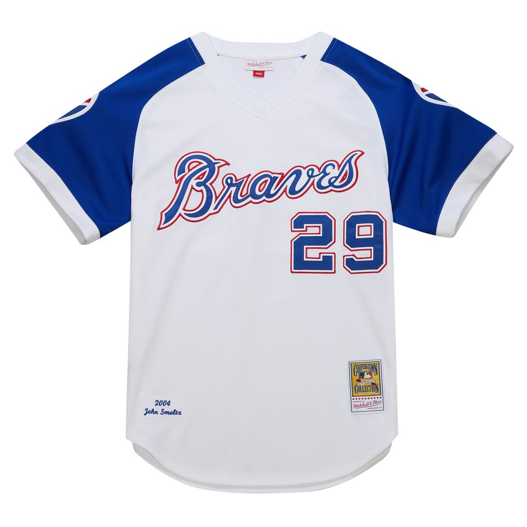 Men's Atlanta Braves John Smoltz White 2004 Cooperstown Collection Throwback MLB Baseball Jersey - view 2