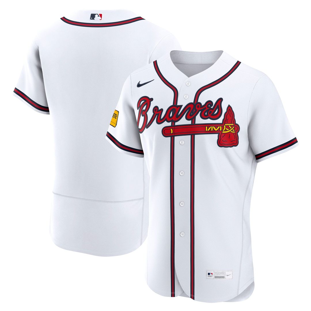 Men's Atlanta Braves White Home Sponsor Patch MLB Baseball Jersey - view 1