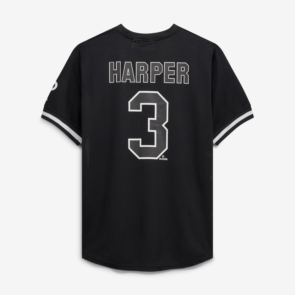 Men's Philadelphia Phillies Bryce Harper Black/White Big & Tall Heavyweight Mesh MLB Baseball Jersey - view 3