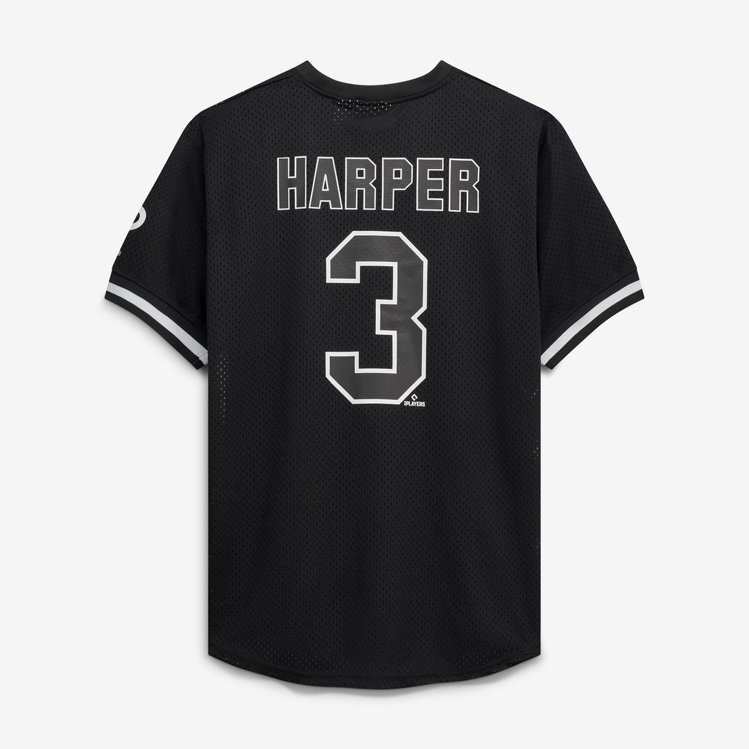 Men's Philadelphia Phillies Bryce Harper Black/White Big & Tall Heavyweight Mesh MLB Baseball Jersey - view 3
