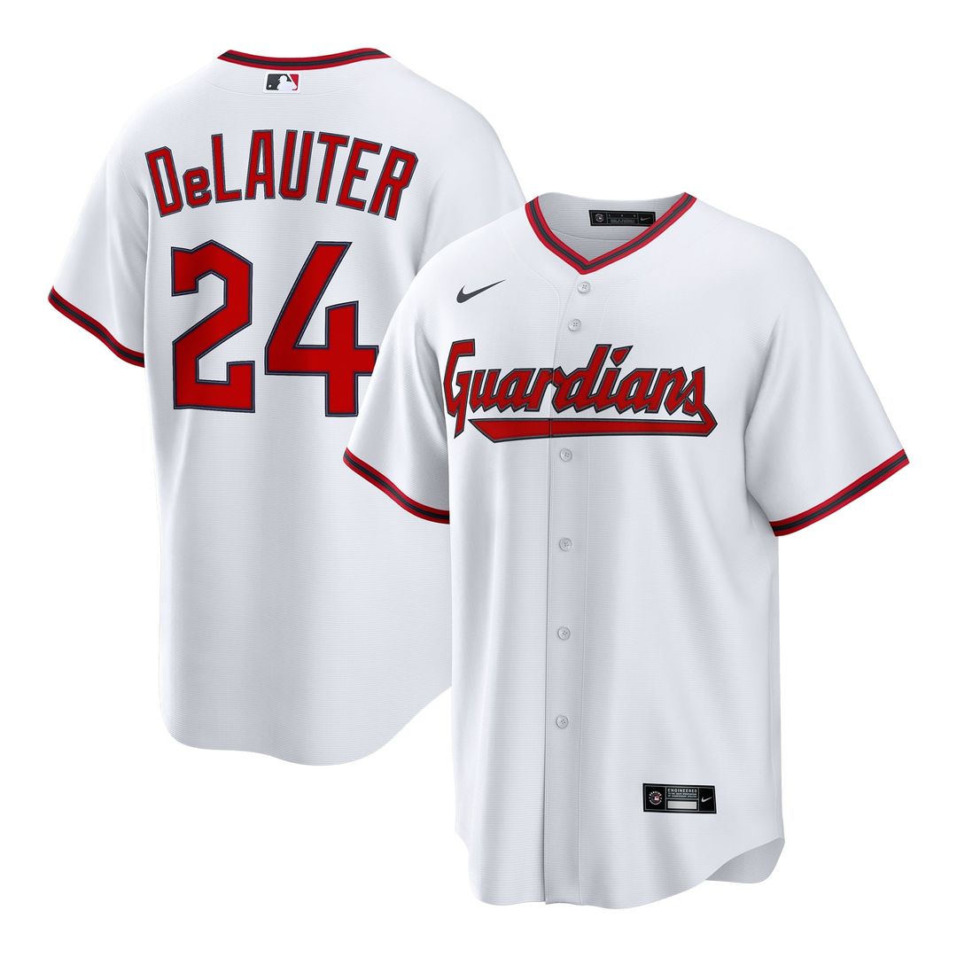 Men's Cleveland Guardians Chase DeLauter White Home Replica MLB Baseball Jersey - view 1