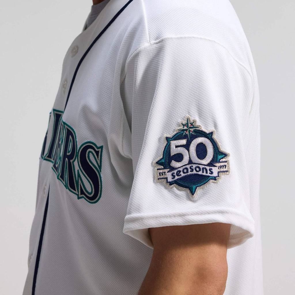 Men's Seattle Mariners White 50th Anniversary Patch Home MLB Baseball Jersey - view 9