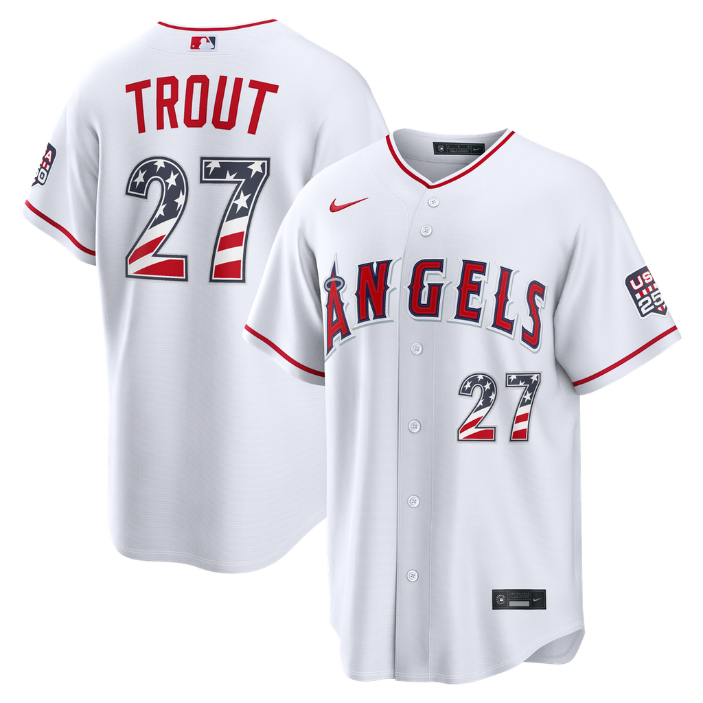 Men's Fourth of July Men's Los Angeles Angels Mike Trout White USA 250 Stadium MLB Baseball Jersey - view 1