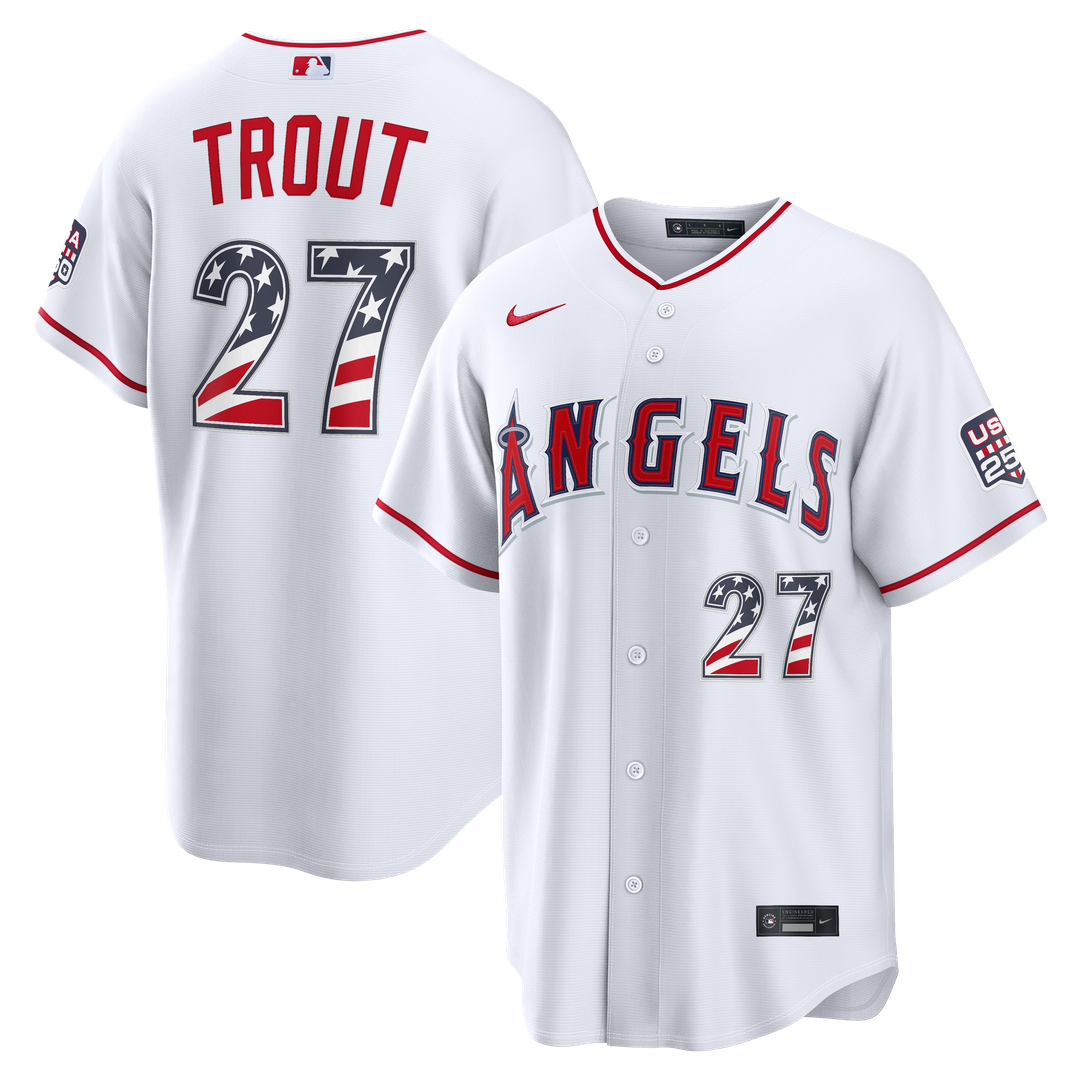 Men's Fourth of July Men's Los Angeles Angels Mike Trout White USA 250 Stadium MLB Baseball Jersey - view 1