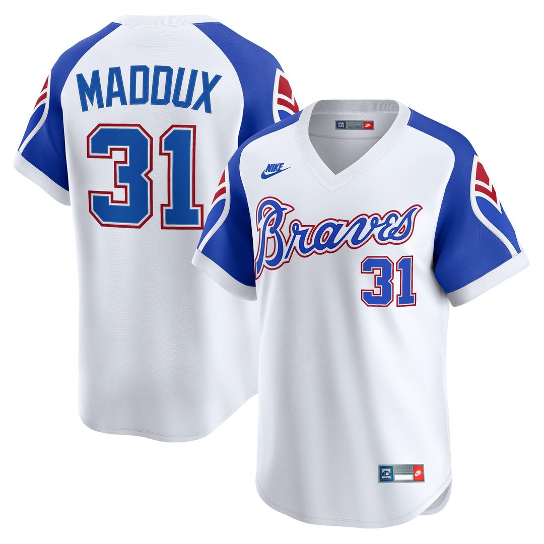 Men's Atlanta Braves Greg Maddux White Throwback Cooperstown Collection Limited MLB Baseball Jersey - view 1