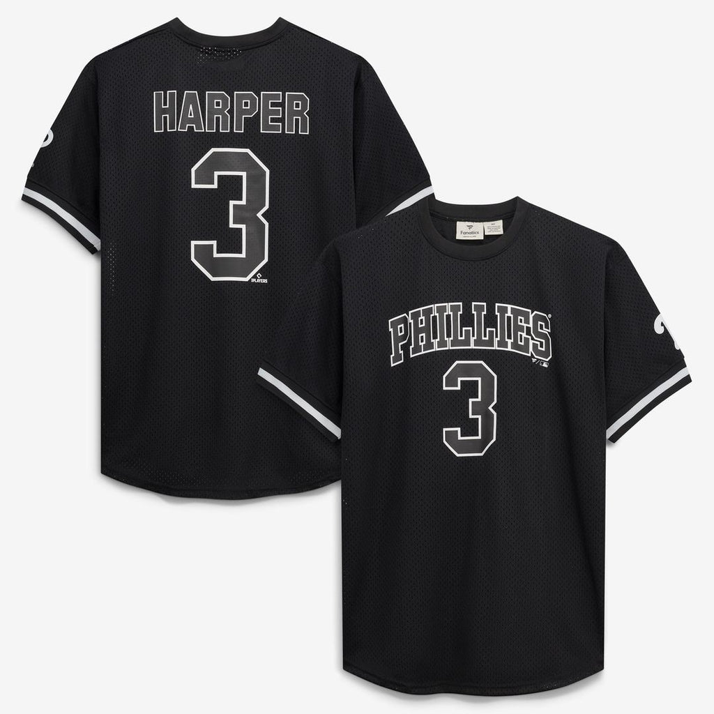 Men's Philadelphia Phillies Bryce Harper Black/White Big & Tall Heavyweight Mesh MLB Baseball Jersey - view 1