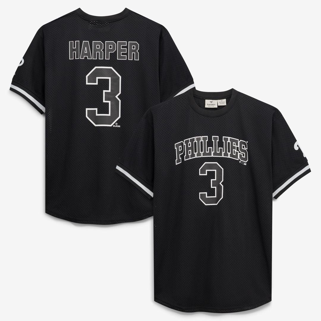 Men's Philadelphia Phillies Bryce Harper Black/White Big & Tall Heavyweight Mesh MLB Baseball Jersey - view 1