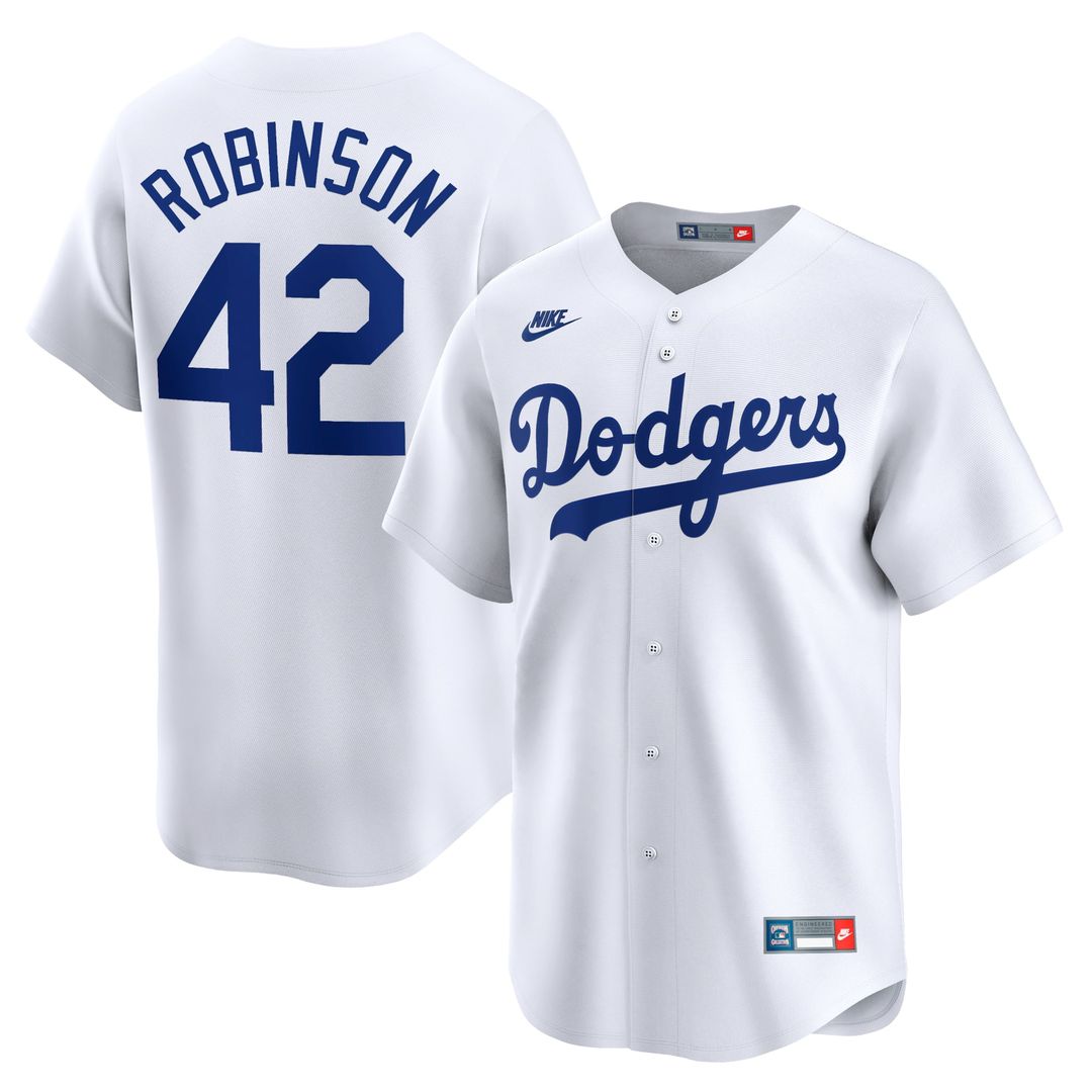 Men's Brooklyn Dodgers Jackie Robinson White Throwback Cooperstown Collection Limited MLB Baseball Jersey - view 4